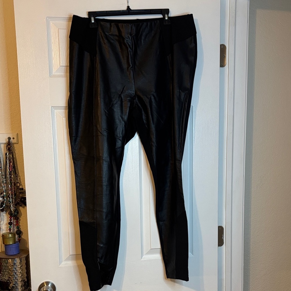 City Chic Faux Leather and Ponte Leggings-Black-Size 18